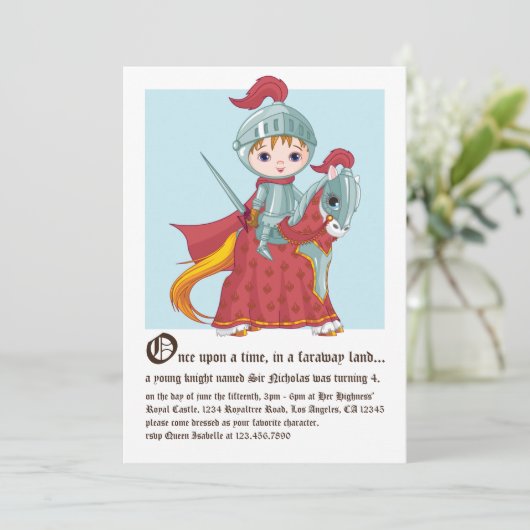 Knight in Shining Armor Birthday Invitation Kaart (Staand voorkant)