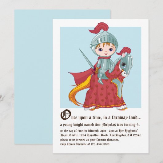 Knight in Shining Armor Birthday Invitation Kaart (Voorkant / Achterkant)