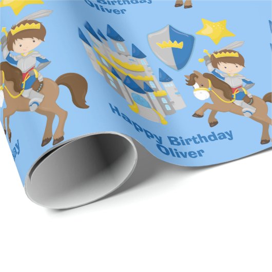 Knight in Shining Armour Custom Blue Boys Verjaard Cadeaupapier (Rol Hoek)