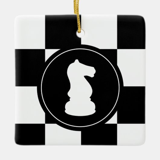 Knight Kerstmis op Chessboard Keramisch Ornament (Voorkant)