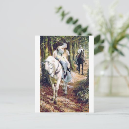 Knight lady white horse medieval romantic briefkaart (Staand voorkant)