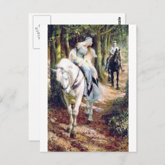 Knight lady white horse medieval romantic briefkaart (Voorkant / Achterkant)