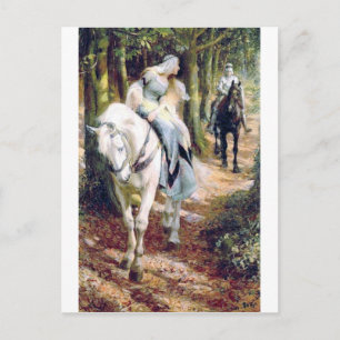 Knight lady white horse medieval romantic briefkaart