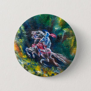 KNIGHT LANCELOT, HORSE RIST IN GROENBOSTER RONDE BUTTON 5,7 CM