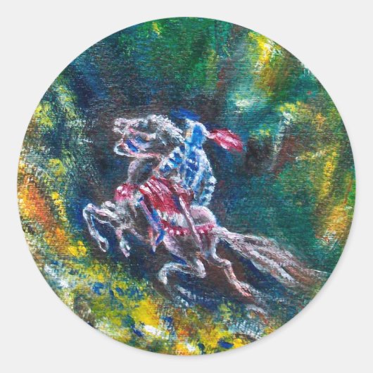 KNIGHT LANCELOT, HORSE RIST IN GROENBOSTER RONDE STICKER (Voorkant)