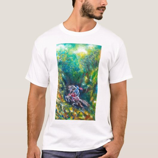 KNIGHT LANCELOT, HORSE RIST IN GROENBOSTER T-SHIRT (Voorkant)