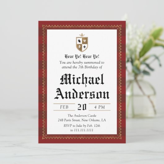 Knight Medieval Birthday Party Uitnodiging (Staand voorkant)