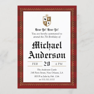 Knight Medieval Birthday Party Uitnodiging