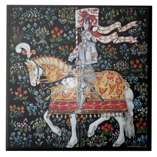 Knight on Horseback Montacute Tapestry Tile Trivet Tegeltje (Voorkant)