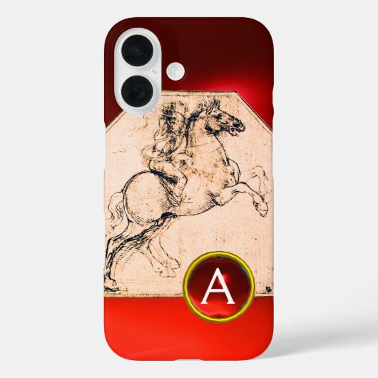 Knight op een kweekpaard Rood Ruby Gem Monogram Case-Mate iPhone Case (Achterkant)