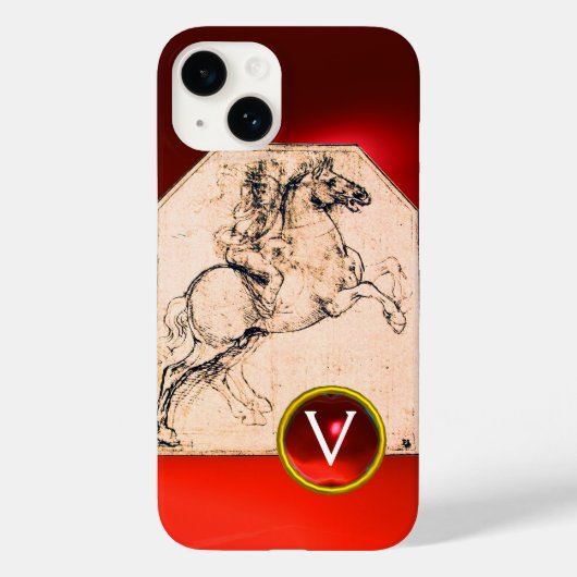 Knight op een kweekpaard Rood Ruby Gem Monogram Case-Mate iPhone Case (Achterkant)