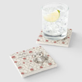 Knight Owl in Shining Armor Red Roses Seeing You Stenen Onderzetter (Zijkant)