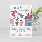 Knight & Princess, Dragon, Castle Birthday Party Kaart (Staand voorkant)