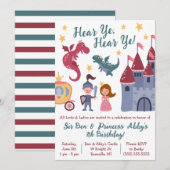 Knight & Princess, Dragon, Castle Birthday Party Kaart (Voorkant / Achterkant)