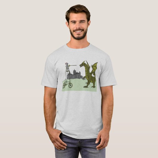 Knight Riding a Tall Bike Sting A Dragon T-shirt (Voorkant volledig)