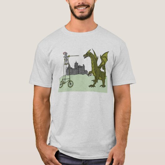 Knight Riding a Tall Bike Sting A Dragon T-shirt (Voorkant)
