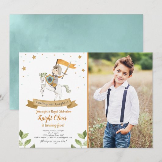 Knight Royal Medieval Boy Birthday Invitation Kaart (Voorkant / Achterkant)