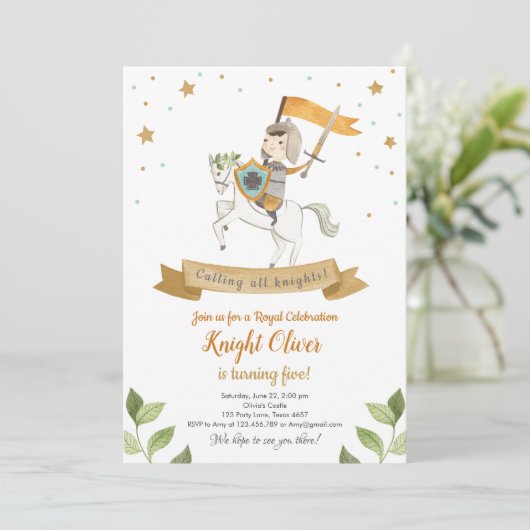Knight Royal Medieval Boy Verjaardag Uitnodiging (Staand voorkant)
