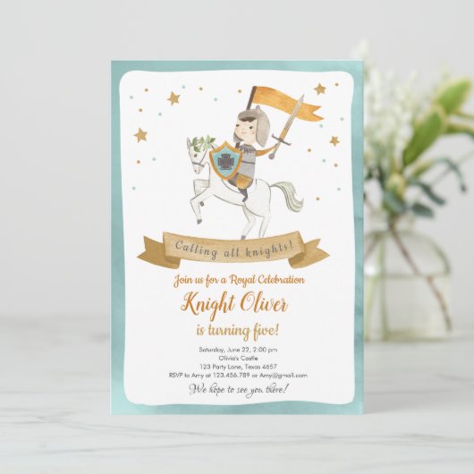 Knight Royal Medieval Boy Verjaardag Uitnodiging (Staand voorkant)