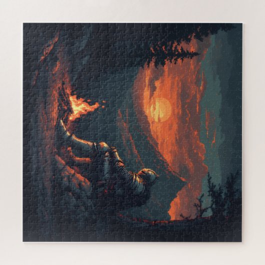 Knight’s Rest by the Fire – Fantasy Sunset Puzzle Legpuzzel (Horizontaal)