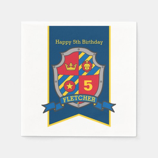 Knight shield 5e verjaardag medieval party napkins servet (Voorkant)