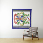 Knight Shield Dragon Monogram Blue Wandkleed (In Situ (horizontaal))