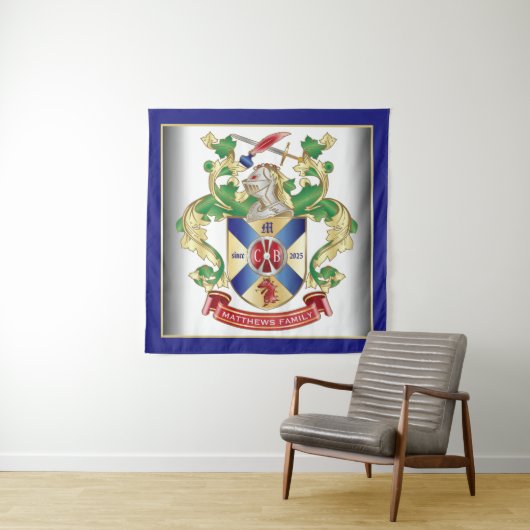 Knight Shield Dragon Monogram Blue Wandkleed (In situ)