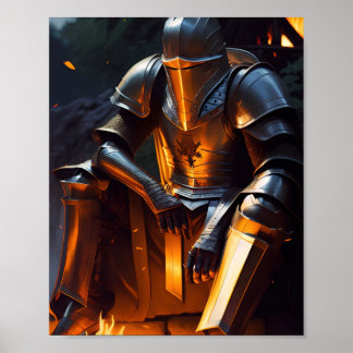 Knight Sitting by a Bonfire Poster