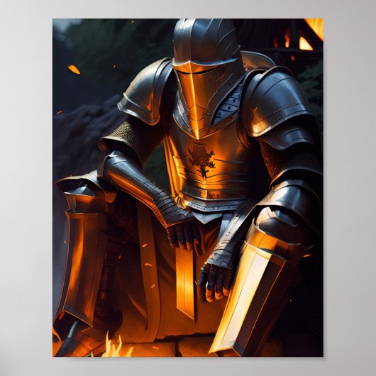Knight Sitting by a Bonfire Poster (Voorkant)