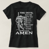 Knight Templar Kneeling Devil zag me met mijn hoof T-shirt (Design voorkant)