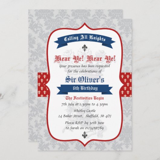 Knight thema verjaardagsfeestje uitnodiging (Voorkant / Achterkant)