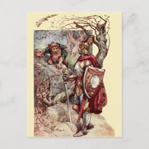 Knight & Troll  Medieval Fantasy Art Briefkaart