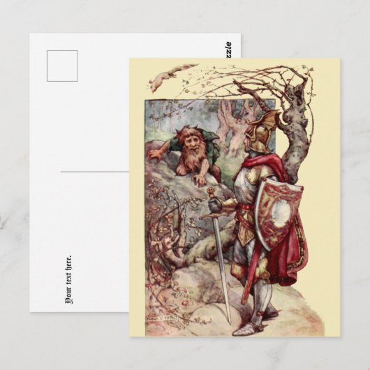 Knight & Troll  Medieval Fantasy Art Briefkaart (Voorkant / Achterkant)