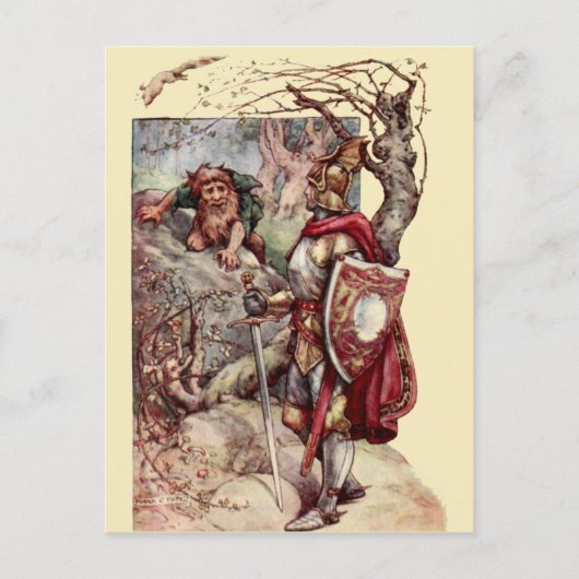 Knight & Troll  Medieval Fantasy Art Briefkaart (Voorkant)