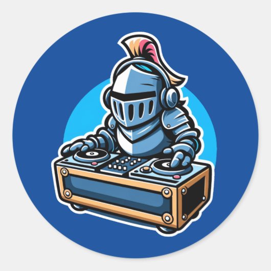 Knight Turntablist - Middeleeuwse DJ Cartoon Desig Ronde Sticker (Voorkant)