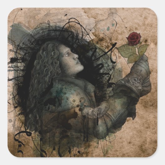 Knight van het Roos Vierkante Sticker (Voorkant)