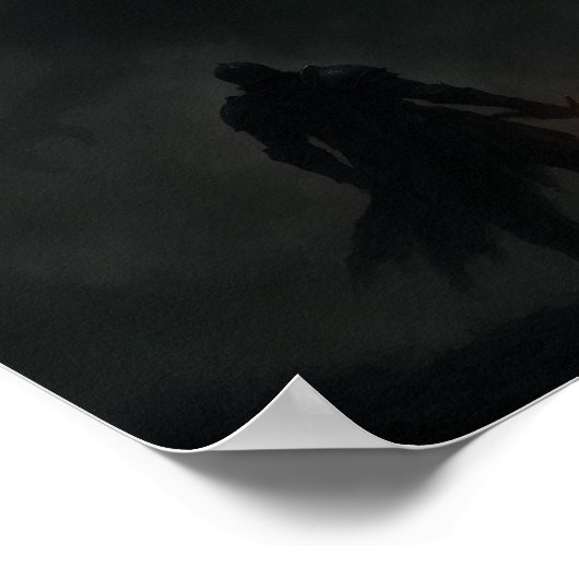 Knight vs Dragon Under the Blood Moon Fantasy Post Poster (Hoek)