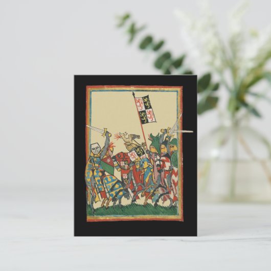 Knights Charging, 14e-eeuwse Codex Manesse Briefkaart (Staand voorkant)