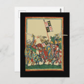 Knights Charging, 14e-eeuwse Codex Manesse Briefkaart (Voorkant / Achterkant)