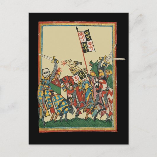 Knights Charging, 14e-eeuwse Codex Manesse Briefkaart (Voorkant)