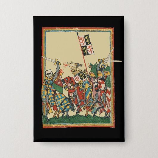 Knights Charging, 14e-eeuwse Codex Manesse Button (Voorkant)