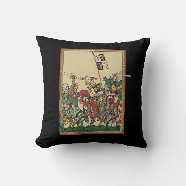 Knights Charging, 14e-eeuwse Codex Manesse Kussen (Voorkant)