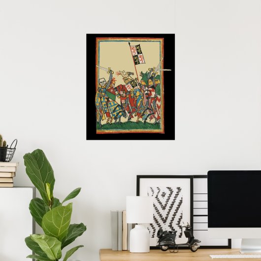 Knights Charging, 14e-eeuwse Codex Manesse Poster (Thuiskantoor)