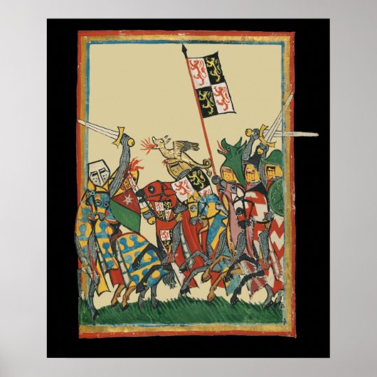Knights Charging, 14e-eeuwse Codex Manesse Poster (Voorkant)
