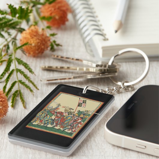 Knights Charging, 14e-eeuwse Codex Manesse Sleutelhanger (Voorkant Rechts)