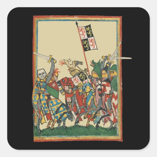 Knights Charging, 14e-eeuwse Codex Manesse Vierkante Sticker (Voorkant)