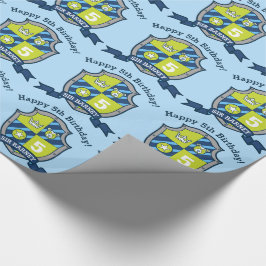 Knights Shield Boys 5e Verjaardag beer Blauw Wrap Cadeaupapier