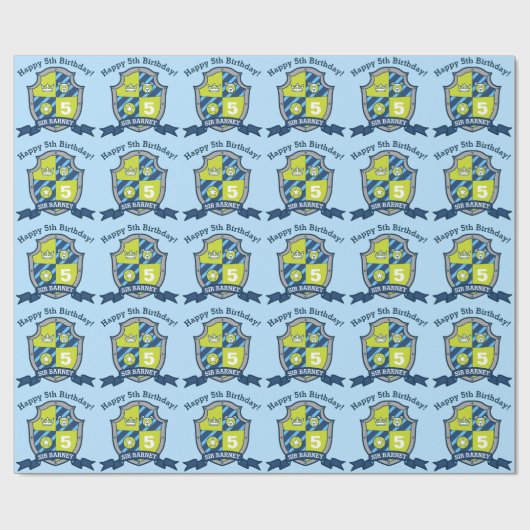Knights Shield Boys 5e Verjaardag beer Blauw Wrap Cadeaupapier (Vlak)