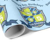 Knights Shield Boys 5e Verjaardag beer Blauw Wrap Cadeaupapier (Rol Hoek)