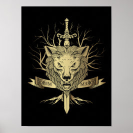 Knight's Sword en Wolf Head Emblem Poster